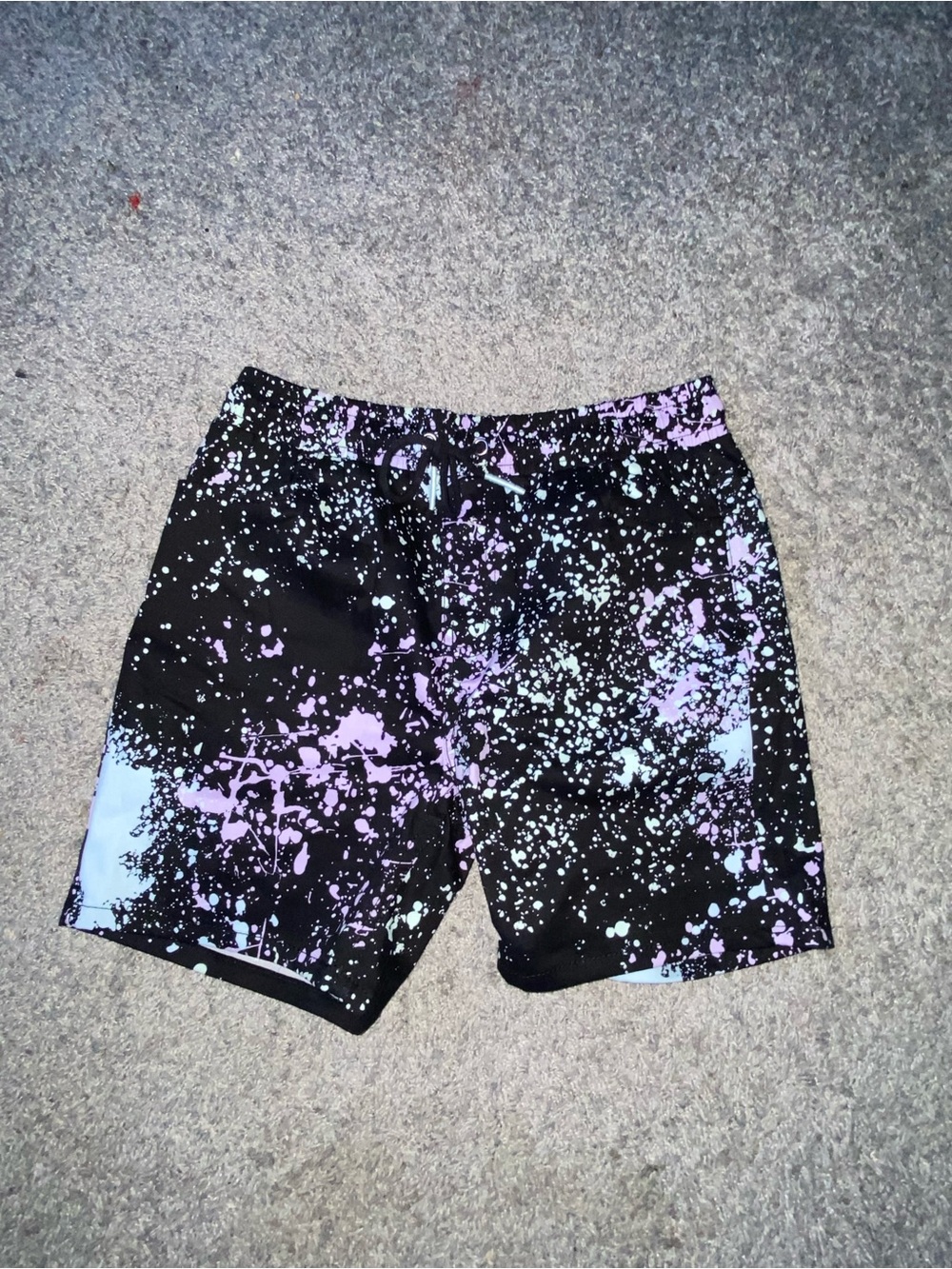 fresh produce Black Men's Athletic Shorts with Purple and Light Blue Splatter